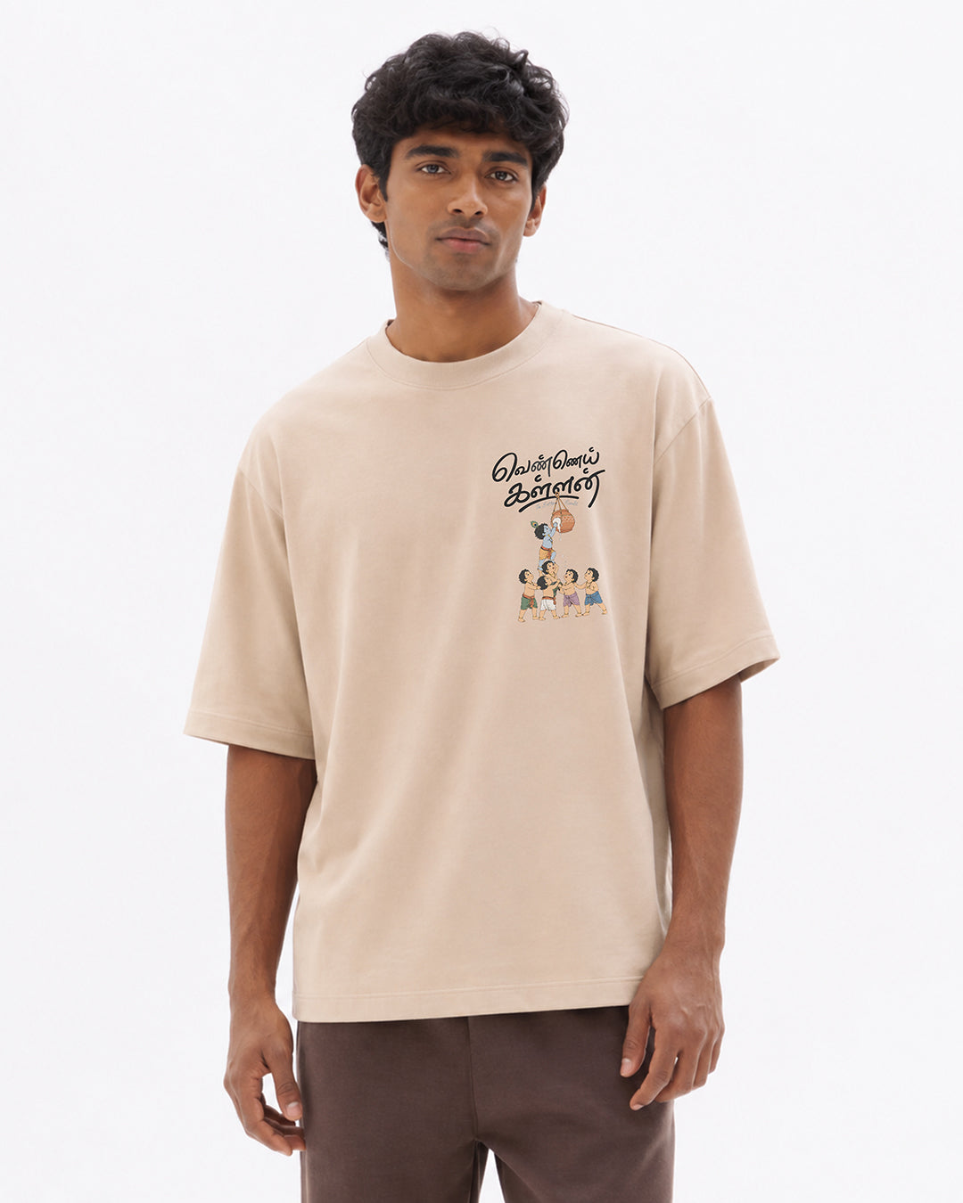 Vennai Kallan | Butter Bandit Men Oversized Boxy Beige T-Shirt