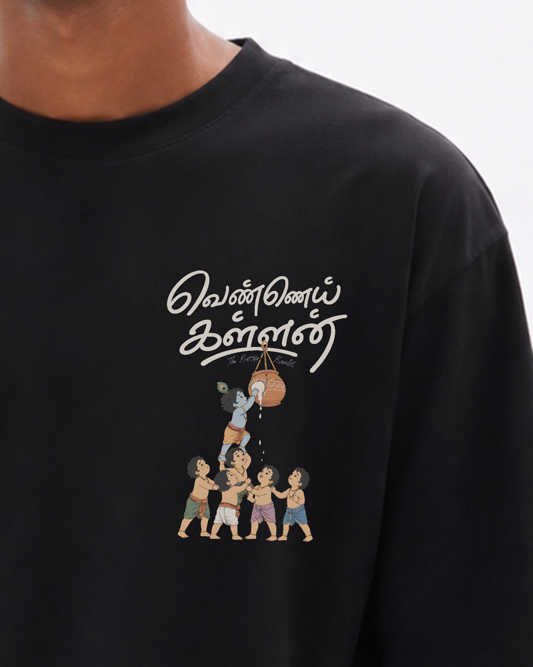 Vennai Kallan | Butter Bandit Men Oversized Boxy Black T-Shirt