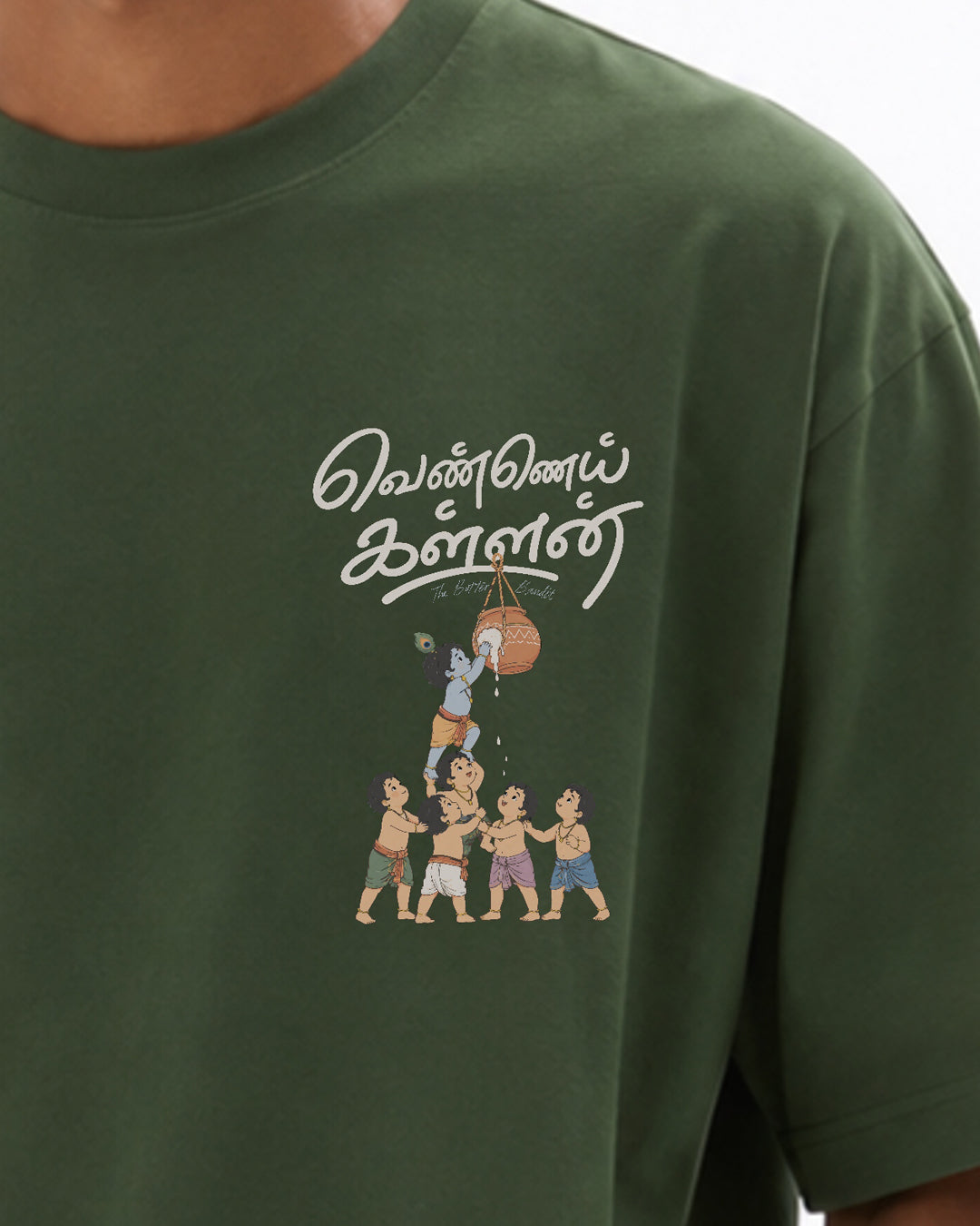 Vennai Kallan | Butter Bandit Men Oversized Boxy Green T-Shirt