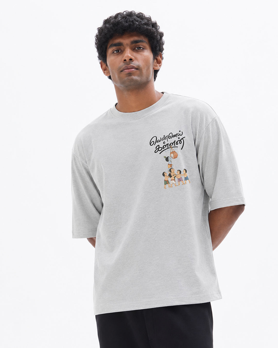 Vennai Kallan | Butter Bandit Men Oversized Boxy Grey T-Shirt