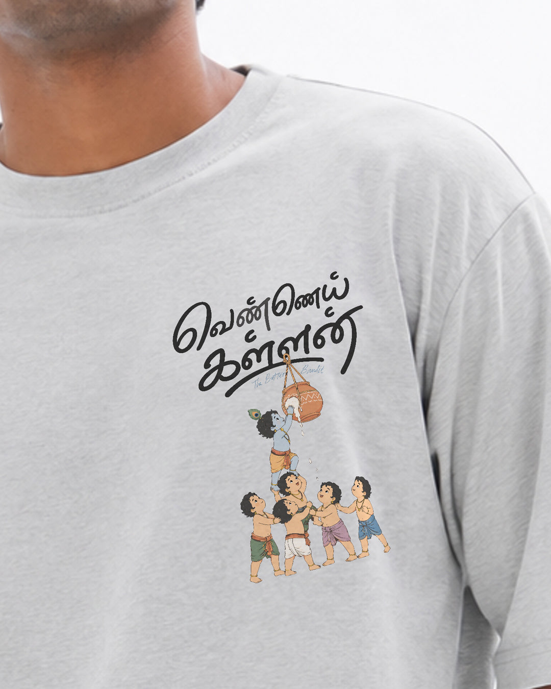 Vennai Kallan | Butter Bandit Men Oversized Boxy Grey T-Shirt