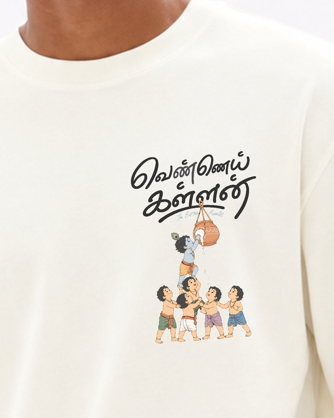 Vennai Kallan | Butter Bandit Men Oversized Boxy Off-White T-Shirt