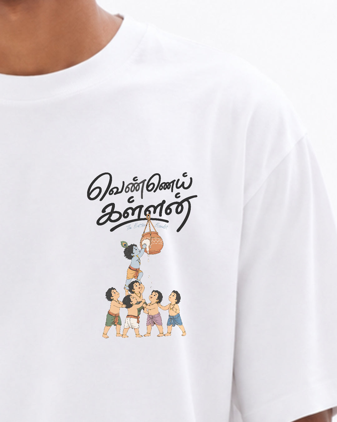 Vennai Kallan | Butter Bandit Men Oversized Boxy White T-Shirt