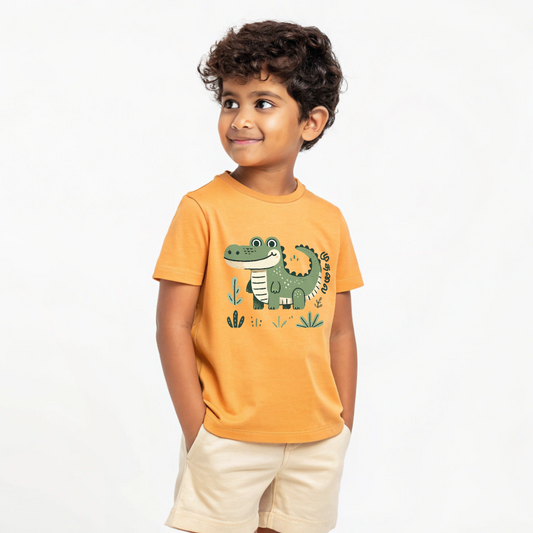 Boys' Orange 'Muthalai' Crocodile Adventure Graphic T-Shirt