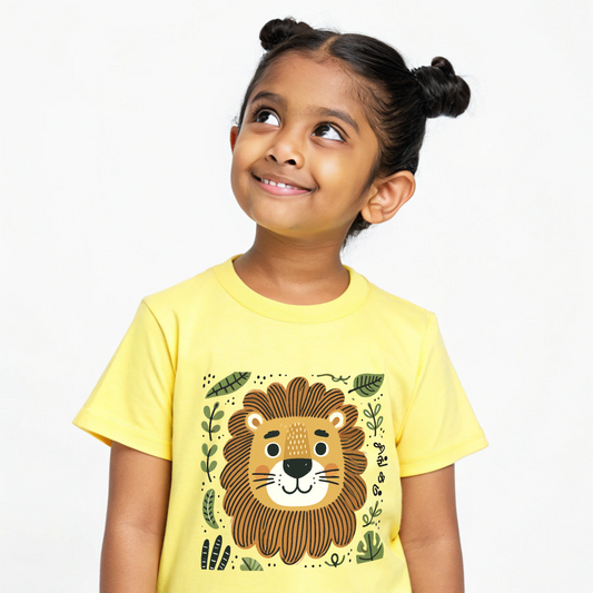 Girls' Yellow 'Singam - Lion'  Graphic T-Shirt