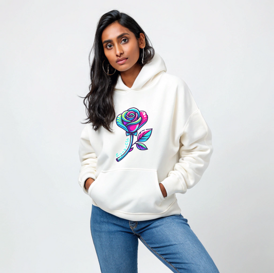 Women's Oversized White 'Rosapoo - Rose' Graphic Hoodie