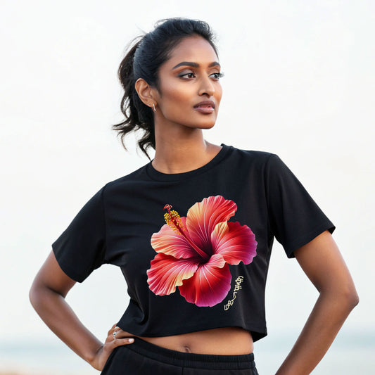 Women's Black 'Malarchi - Glow' Hibiscus Floral Graphic Crop Top