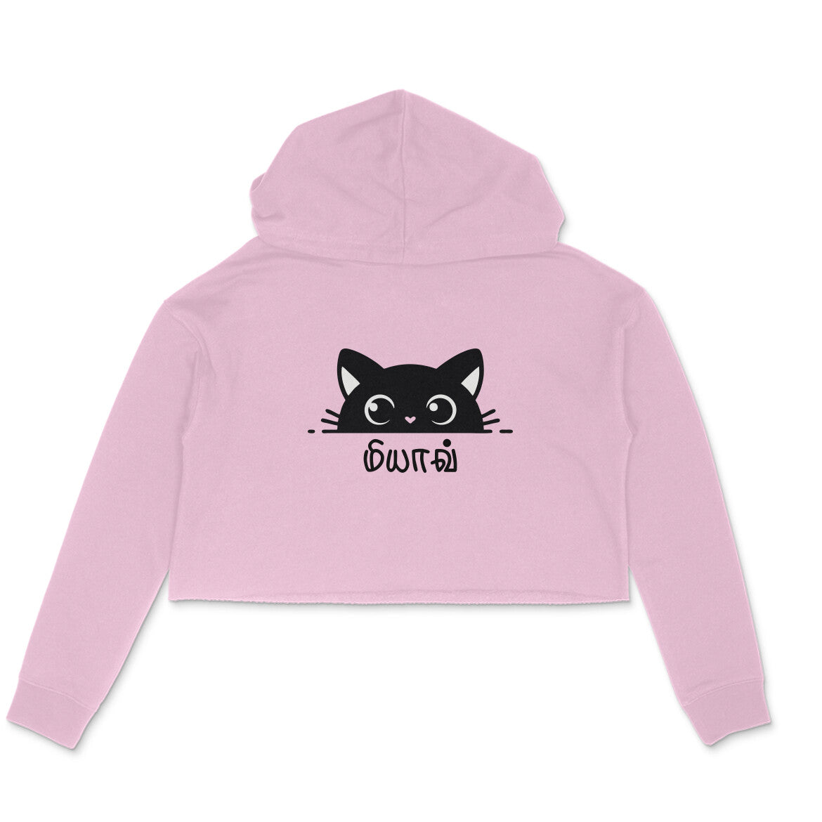 Women's Cropped 'Meow' Hoodie with Cat Graphic