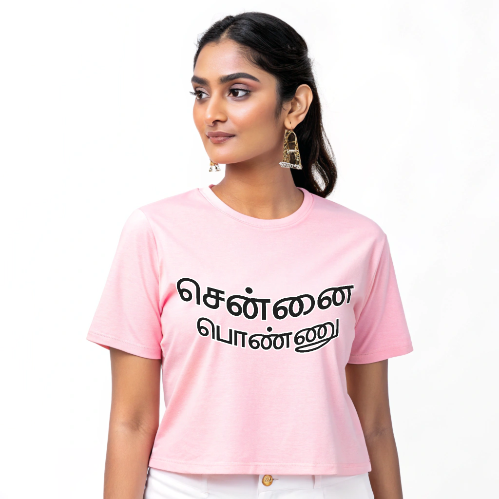 Women's 'Chennai Ponnu' Graphic Crop Top