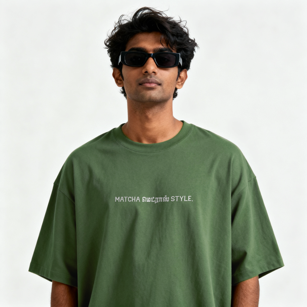 Matcha Madras Style | Men Oversized Boxy-Fit Tee