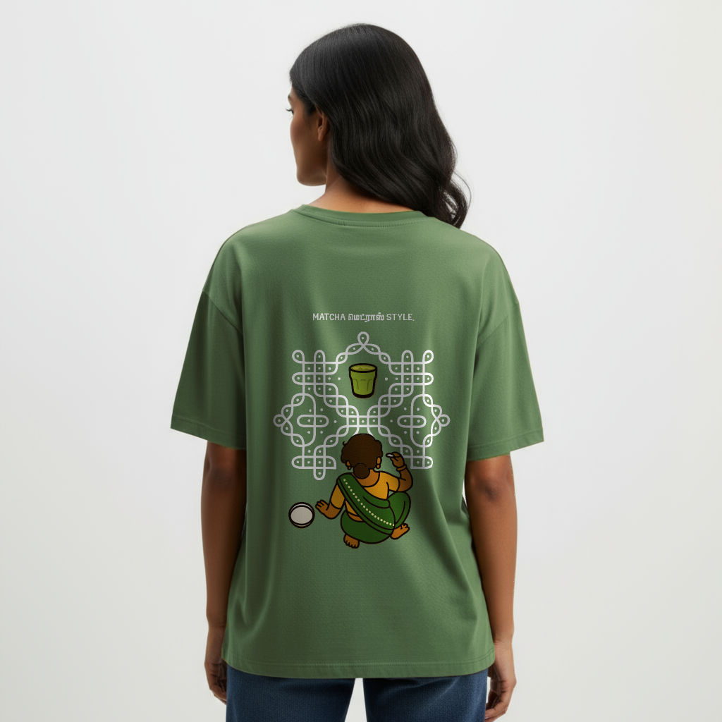 Matcha Madras Style | Women Oversized Boxy-Fit Tee