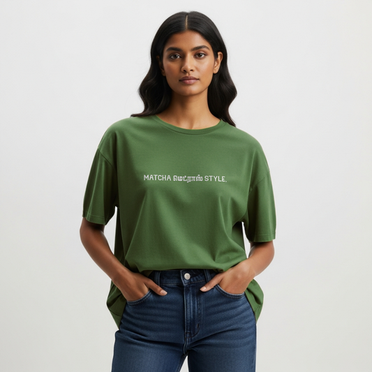 Matcha Madras Style | Women Oversized Boxy-Fit Tee