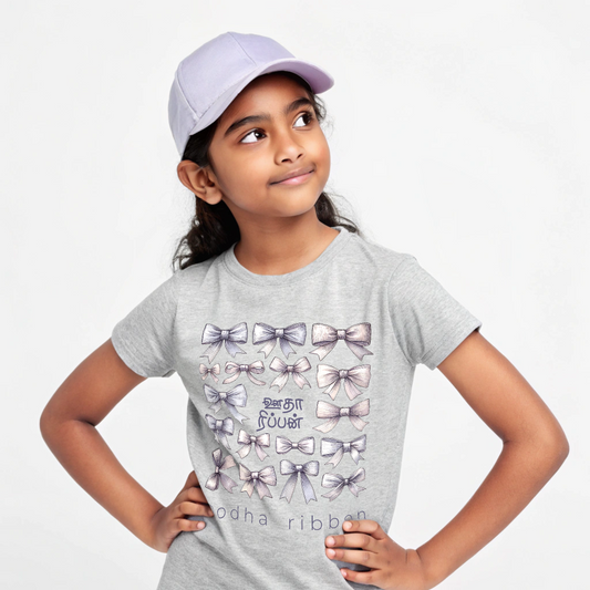 Girls' Grey 'Oodha Ribbon - Purple Bow' Graphic T-Shirt