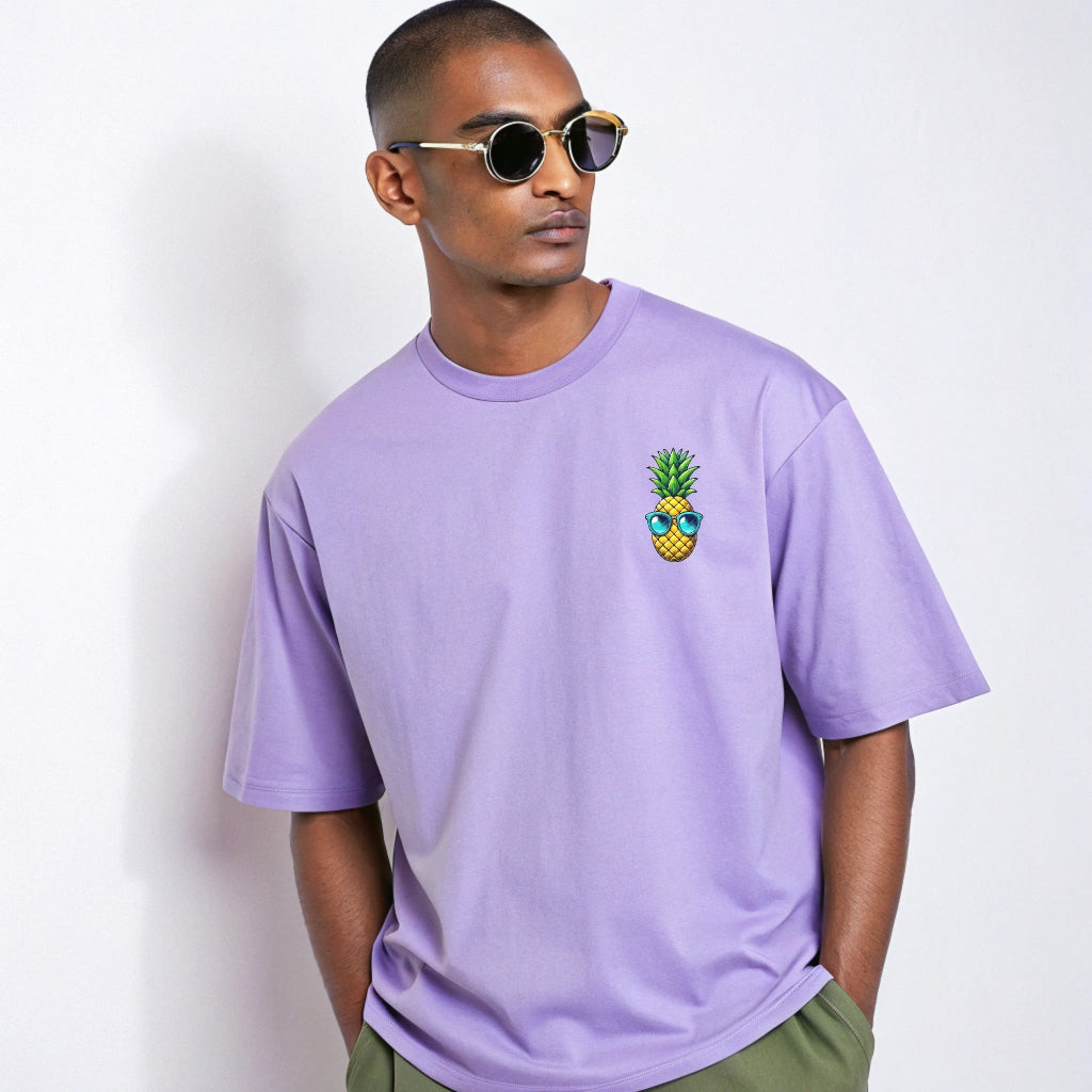 Men's Lavender 'Kodai Kallata' Summer Graphic Oversized T-Shirt