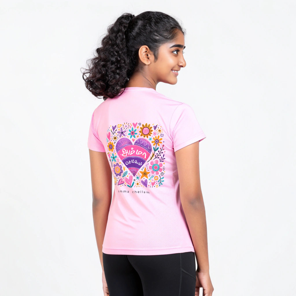 Girls' Pink 'Amma Chellam' Floral Heart Graphic T-Shirt