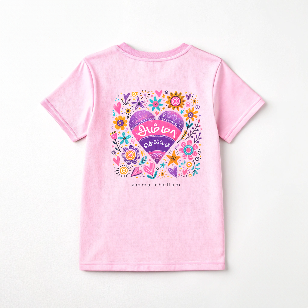 Girls' Pink 'Amma Chellam' Floral Heart Graphic T-Shirt