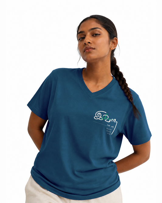 IVAL | Women Regular Fit V-Neck Blue T-shirt